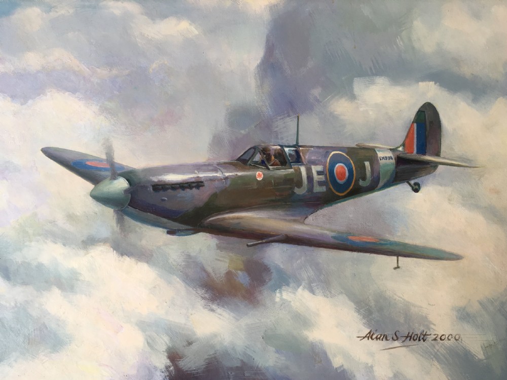 johnnie johnson's mk ix spitfire oil on board signed