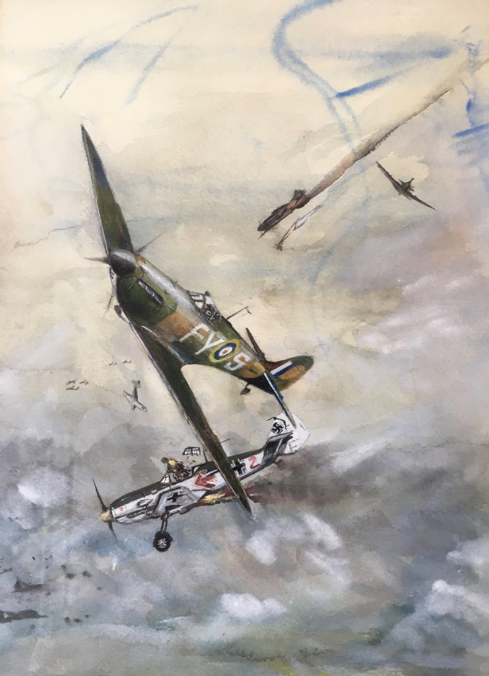 611 squadron watercolour by miles o'reilly