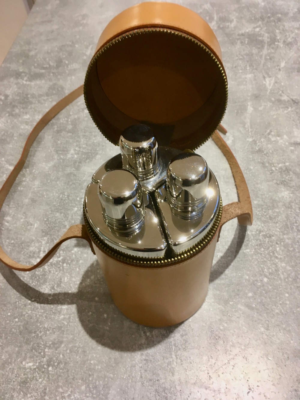 quality leather 3 flask carrier
