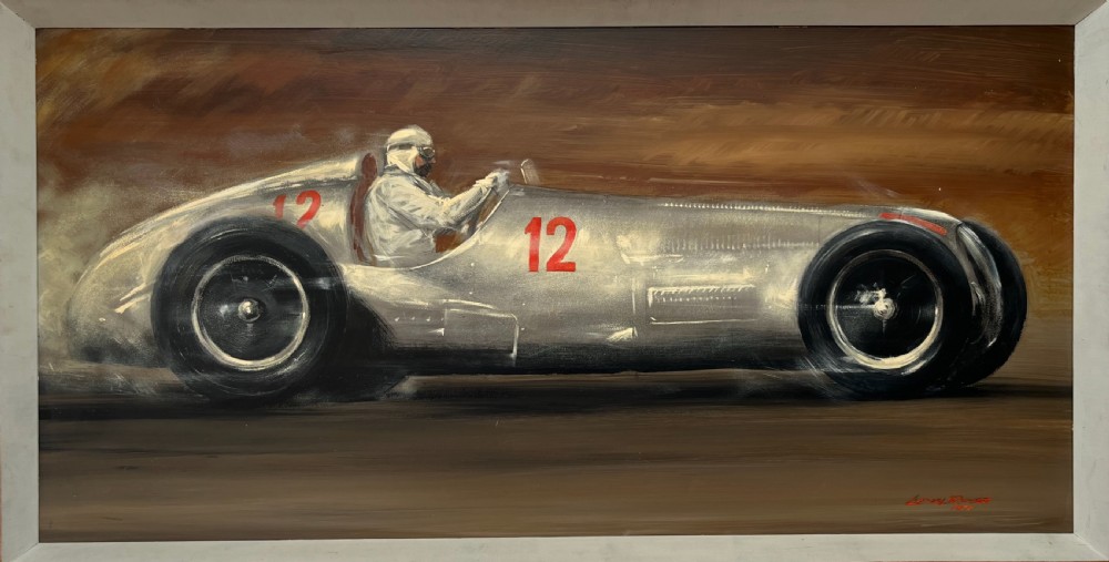 oil on board mercedes w154 grand prix racing car by lionel rouse